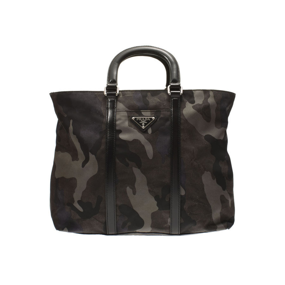 Prada Gray Camouflage Nylon Handbag Black Leather - Picture 2 of 11